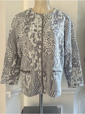 Alfred Dunner Gray & White Patterned Zip-Front Jacket
